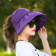 女士防晒帽漏顶妈妈遮阳帽洋气，紫色帽子可折叠太阳帽，凉帽夏季旅游