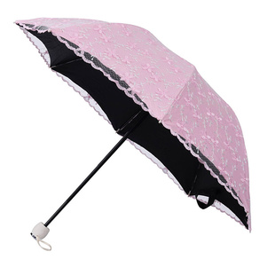 粉色少女b心公主伞，蕾丝双层黑胶涂层，遮阳防晒防紫外线甜美淑女雨