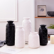 简约现代黑白陶瓷花瓶三件套家居装饰摆件花插工艺摆设花店资材