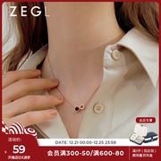 ZEGL双圆环钛钢项链女潮网红锁骨链气质简约黑色玛瑙吊坠装饰颈链