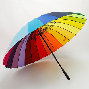 24骨长柄伞超大雨伞彩虹伞商务双人三人晴雨彩色雨伞广告印刷logo