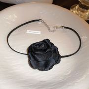 复古哥特风黑色玫瑰花项链个性小众设计感夸张花朵颈链名媛项圈