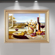 欧式餐厅装饰画餐桌背景墙 有框画饭厅壁画厨房挂画水果酒杯画