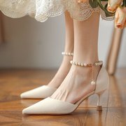 珍珠带钻凉鞋高跟鞋皮鞋带绕脚脖子束鞋带防止鞋大不跟脚掉跟鞋扣