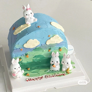 森系树脂可爱小兔子蛋糕装饰摆件卡通儿童生日派对甜品台装扮插件