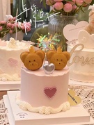 情人节烘焙蛋糕装饰网红成品小熊蛋糕爱心蜡烛生日帽情侣告白插件