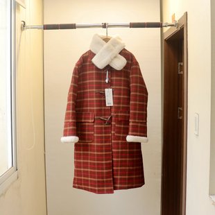 网红原单韩版女学院风仿兔毛，内胆红色格子，毛呢大衣外套棉衣1.7kg