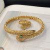 欧美蛇形手镯铜镀金满钻蛇头手环奢华个性，ins蛇戒指情侣手饰