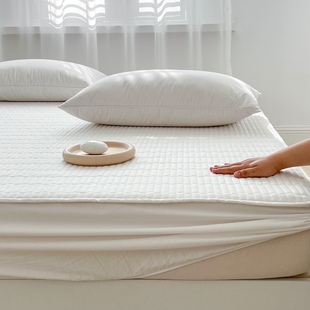全棉绗缝夹棉床笠床垫保护套纯棉，可机洗床罩纯色防滑床笠套1.8m