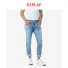 replay牛仔裤男士浅蓝色，卷边九分裤，休闲青春修身版型