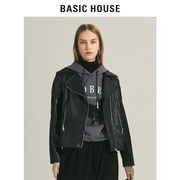 basichouse百家好2022秋冬黑色机车服皮衣外套b0142b50532