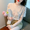 韩国白色纯棉短袖T恤女夏季2024年洋气拼接小衫印花雪纺减龄~
