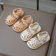 女宝鞋子婴儿学步鞋软底凉鞋，包头樱桃宝宝鞋儿童，2024夏季女童鞋潮
