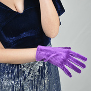 丝绒短款手套22cm高贵深紫色，女款高弹力(高弹力)天鹅绒金丝绒触屏功能