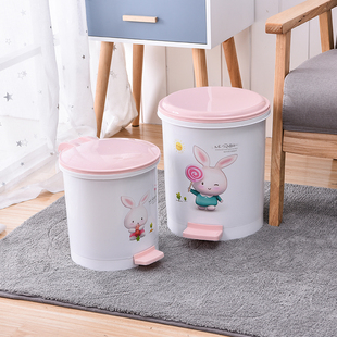 顺美粉兔带内桶垃圾桶脚踏可爱家用厨房卫生间创意塑料大号垃圾筒