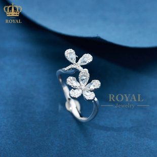 royal珠宝0.551ct钻石戒指女戒玫瑰切花朵，设计18k金镶嵌(金镶嵌)送女友礼