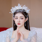 新娘头饰造花液手工水晶流苏，额饰韩式结婚婚纱叠戴造型发饰品
