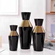 简约现代简奢风格金白黑色陶瓷花瓶三件套家居装饰摆件工艺品摆设