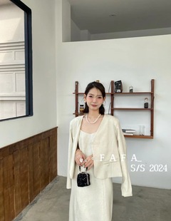 FAFA大码女装春季新中式国风盘扣开衫短外套+吊带连衣裙两件套女