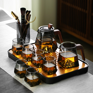 耐热玻璃茶具套装家用客厅功夫，泡茶壶防烫茶杯，茶盘办公室会客喝茶