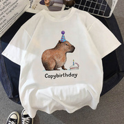 Capybara T shirt 女士T恤夏季个性卡通水豚印花短袖圆领体恤