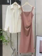 套装女夏季韩版时尚背后开叉防晒衬衫，搭配休闲吊带长裙气质连衣裙