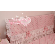 粉红圆点可爱小公主蛋糕，裙式床头罩三层，花边梦幻紫色床头套盖布