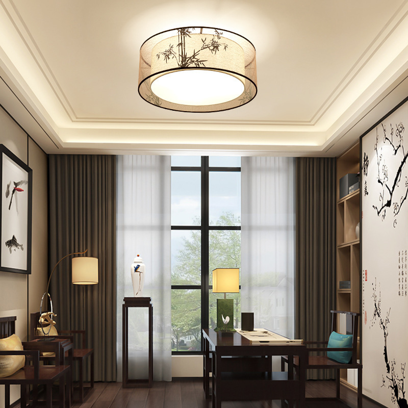 供应新中式客厅吸顶灯圆形布罩，酒店客房简约个性，创意家居卧室灯