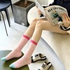 2双装夏季网眼镂空超薄袜子女，拼色彩色玻璃丝，欧美网红ins潮中筒袜