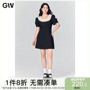 gw大码女装法式泡泡短袖，连衣裙2024夏季微胖mm显瘦高腰a字裙