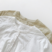 清新夏季豆绿色白色简约衬衫女上衣 纯棉气质干净衬衫女七分袖夏