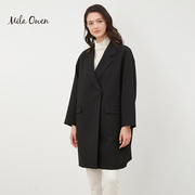 Mila Owen 2023秋季黑色简约直筒中长茧型大衣女09WFC234128