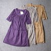 1151-柔软麂皮绒桃皮绒中袖低腰外贸日本原单大码连衣裙