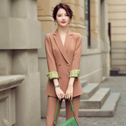 小西装外套女春秋长袖休闲韩版垂感上衣气质双排扣绿色小西服套装