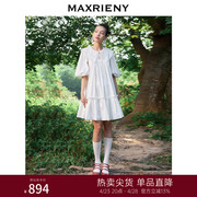 maxrieny半袖娃娃，裙夏泡泡袖，连衣裙白色蕾丝短裙