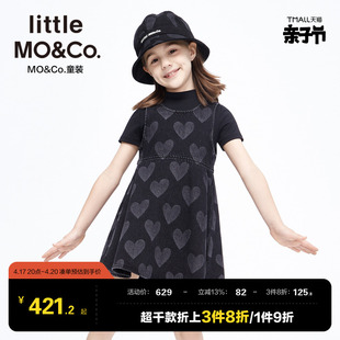 littlemoco童装女童两件装短袖，t恤牛仔裙连衣裙儿童裙子衣服大童