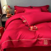 高档奢华100支全棉婚庆四件套红色床单纯棉被套中式结婚床上用品4