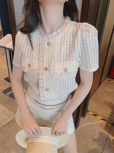 地球店高级感格子小香套装女夏季时尚气质名媛上衣短裤两件套