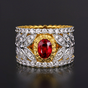 宝创集1.5克拉天然红宝石男女款戒指，镶嵌钻石18k金指环(金指环)意大利工艺