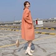 橘色双面绒大衣女，秋冬2020年韩版百搭小个子中长款毛呢外套