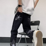 黑色美式vibe高街星星刺绣牛仔裤男秋季小众设计感修身直筒阔腿裤