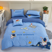 儿童床单四件套男孩纯棉，卡通被套1.5米蓝色，100全棉三件套1.2床笠