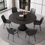 德利丰纯黑岩板餐桌方圆两用可旋转伸缩圆桌带转盘家用小户型饭桌