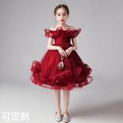 儿童礼服公主裙洋气红色蓬蓬裙钢琴演奏女童模特走秀演出服装秋季