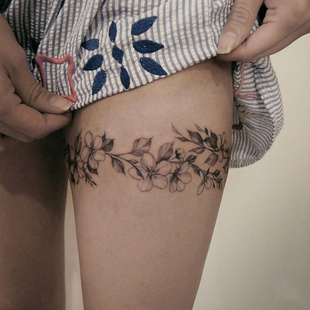 苏小木(苏小木)大腿，花环性感花卉纹身，贴防水女持久逼真ins风贴纸