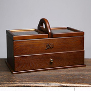 针线盒复古木质化妆品收纳盒，家用针线盒有盖梳妆台大号木制