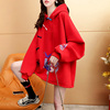 加绒加厚大红色连帽卫，衣女中长款2024春季洋气，宽松设计感外套
