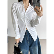 韩国设计师cherrykoko纯色设计感开叉长袖衬衫女春季百搭休闲