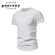 gooreey个性男短袖纯棉t恤欧美简约修身打底衫，夏季纯色圆领半袖体