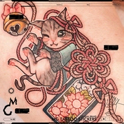 mgtattoo和风日系浮世绘，可爱招财猫吉祥物猫咪，纹身贴纸男女防水